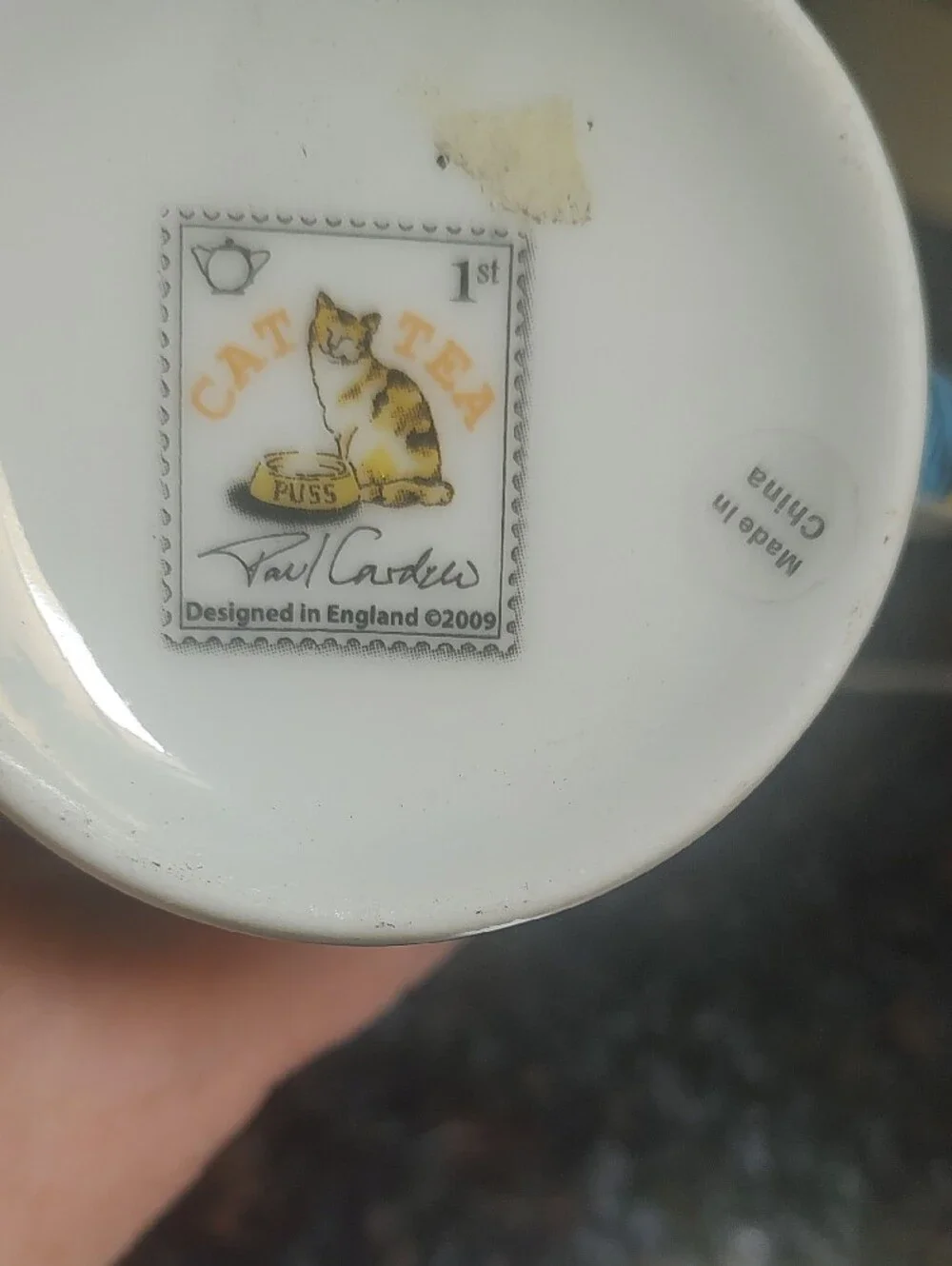 Cat-Print Ceramic Mug in White and Yellow - Unknown Brand